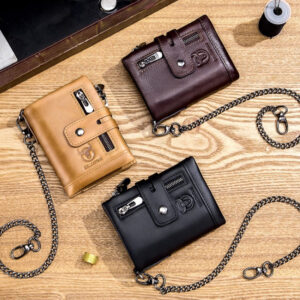 Retro Genuine Leather Wallet Compact Bifold Wallet With Dual Zippers Perfect For Coins And Cards